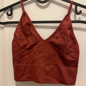 Bozzolo Brick Red Ribbed Crop Top